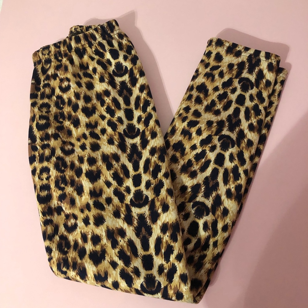 Leopard fleece lined leggings